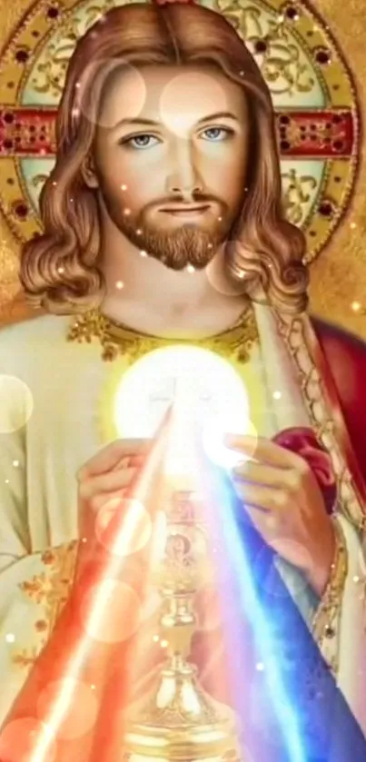 Sacred Jesus image with divine light and mystical colors creating spiritual ambiance.