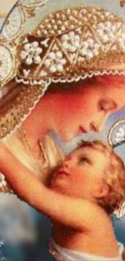 Sacred mother and child in serene artistic embrace.