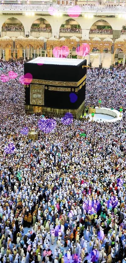 A large crowd performing Hajj around the Kaaba, showcasing unity and spiritual devotion.