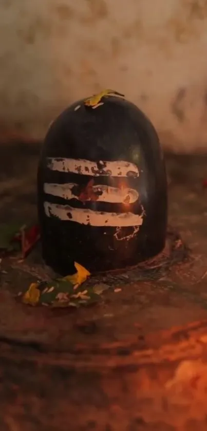 Sacred Shiva Lingam with spiritual markings.