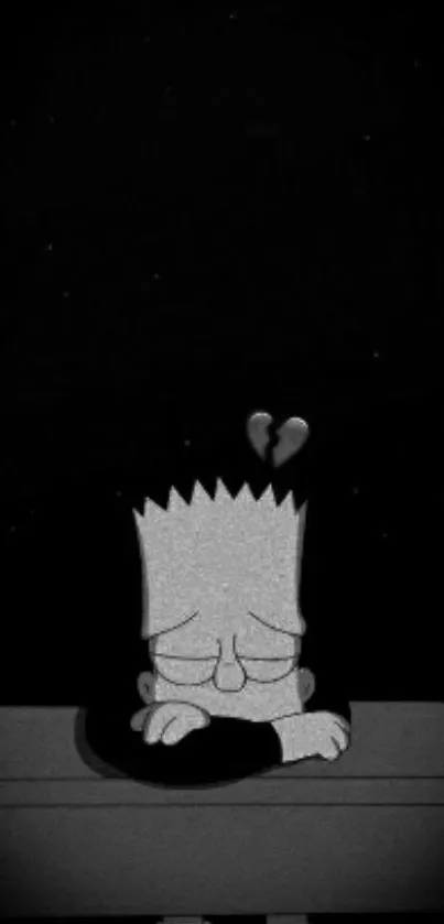 Sad cartoon character in monochrome on mobile wallpaper.