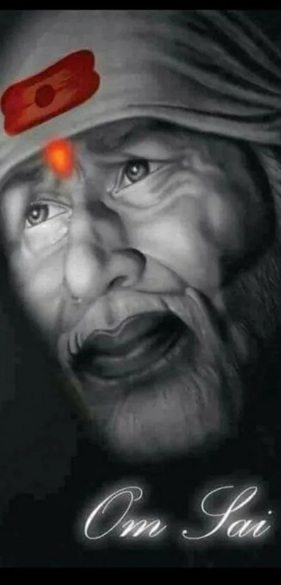 Sai Baba grayscale spiritual portrait wallpaper.