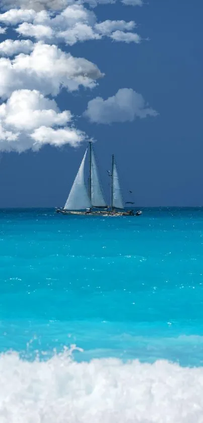 Sailboat on turquoise sea under a blue sky.