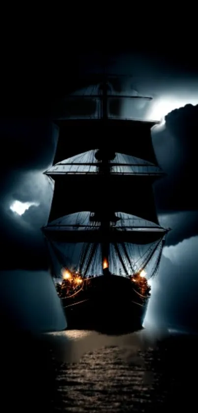 A majestic sailing ship under a moonlit sky as a mobile wallpaper.