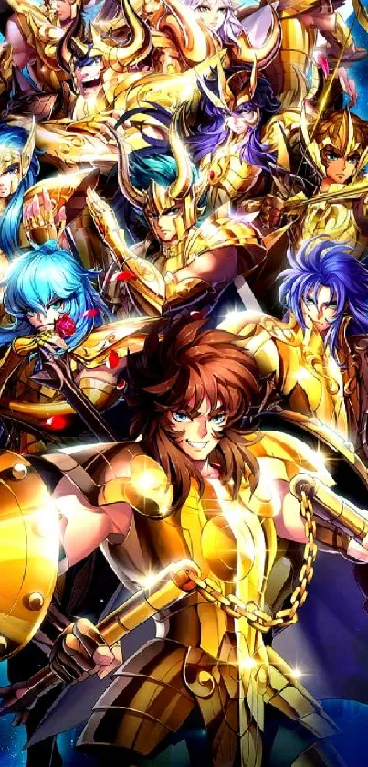 Saint Seiya anime wallpaper with vibrant characters.