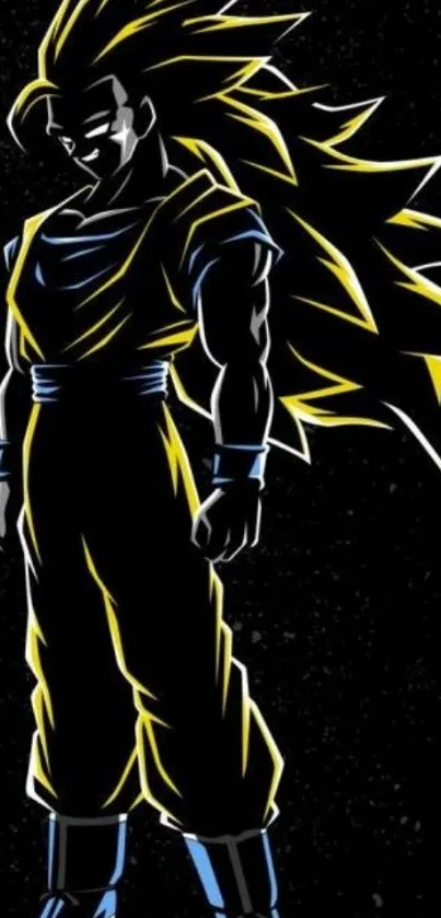 Anime-inspired Saiyan warrior silhouette on a black background.