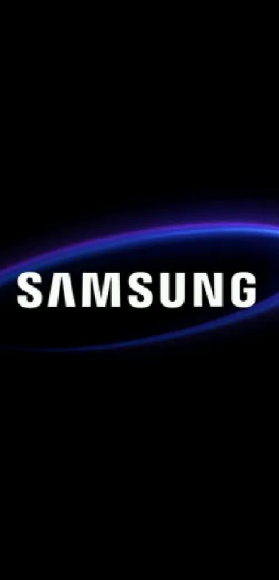 Striking Samsung logo with blue glow on black background.