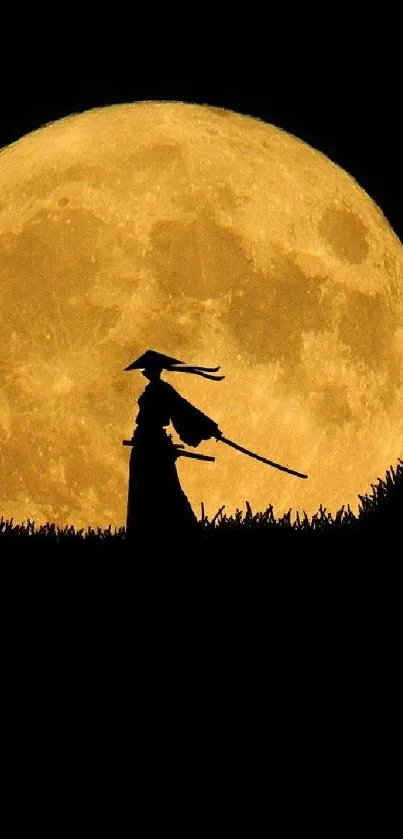 Samurai silhouette with full moon backdrop.