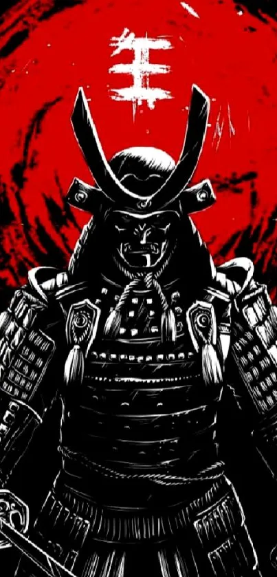 Samurai with red sun mobile wallpaper.