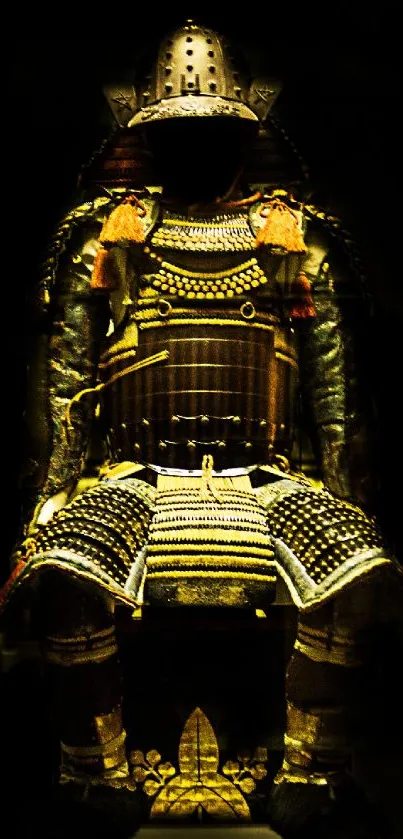 Golden samurai armor on a dark background.