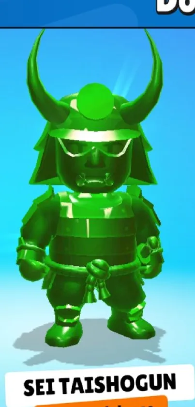 Green samurai character with gaming interface on mobile wallpaper.