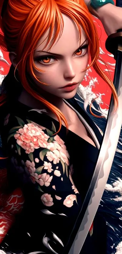 Anime warrior with red hair and sword wallpaper