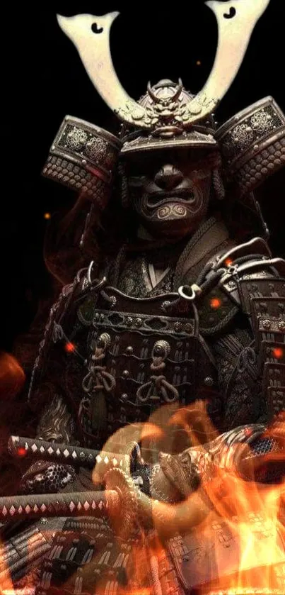 Samurai warrior with fiery background.