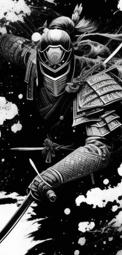 Black and white samurai ink art mobile wallpaper with swords.