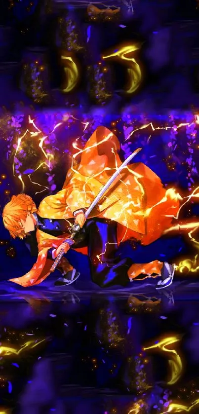 Anime samurai with lightning effect wallpaper.