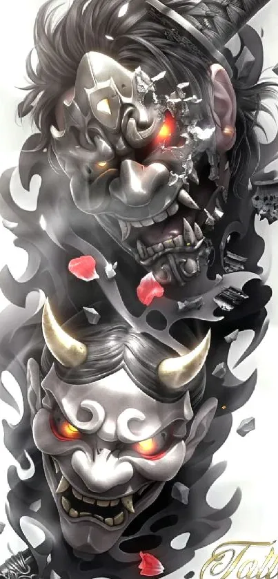 Samurai mask tattoo design wallpaper.