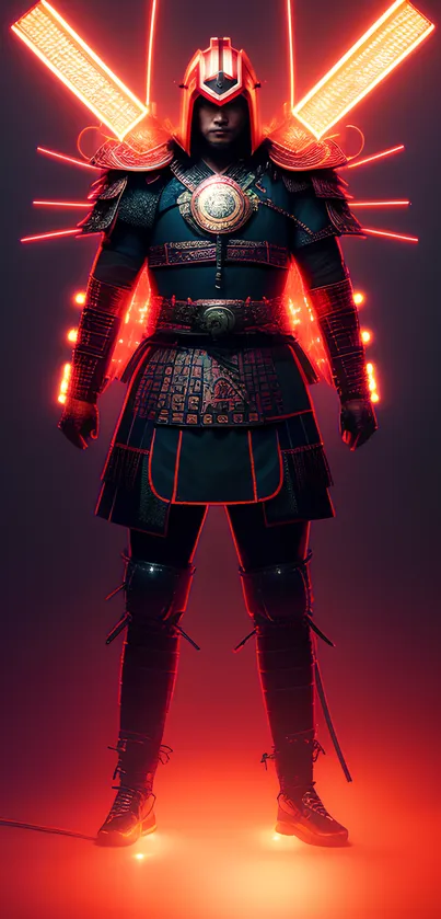 Neon-lit samurai warrior with a futuristic design.