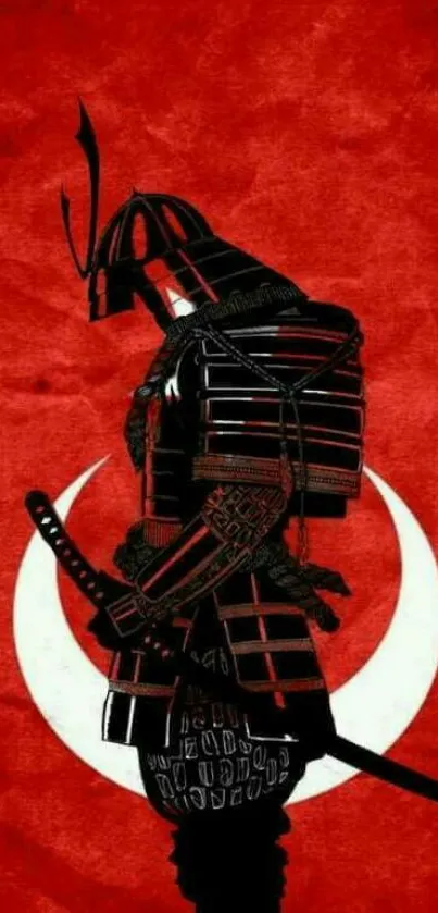 Samurai silhouette against a red and white backdrop, perfect for mobile wallpaper.