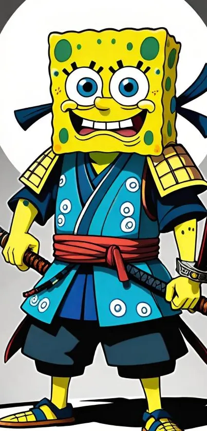 Cartoon samurai character with dual swords.