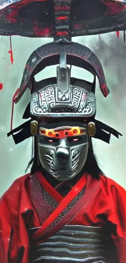 Samurai warrior in detailed armor with a rich red palette.