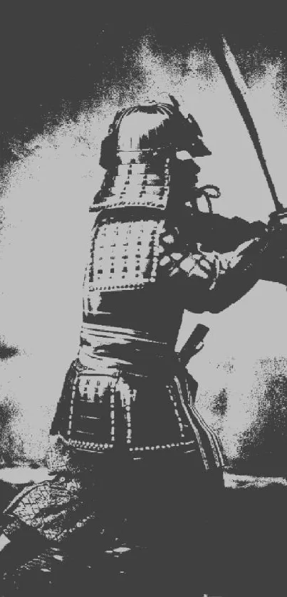 Black and white samurai warrior in combat pose.