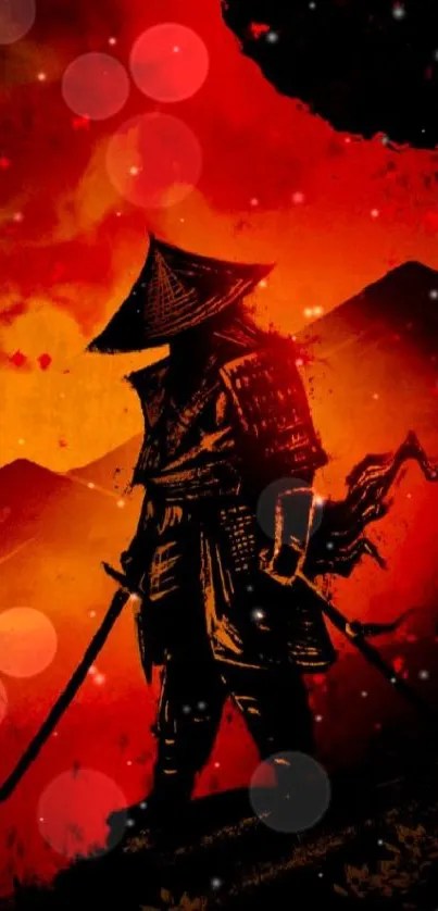 Samurai in dark red sunset mobile wallpaper