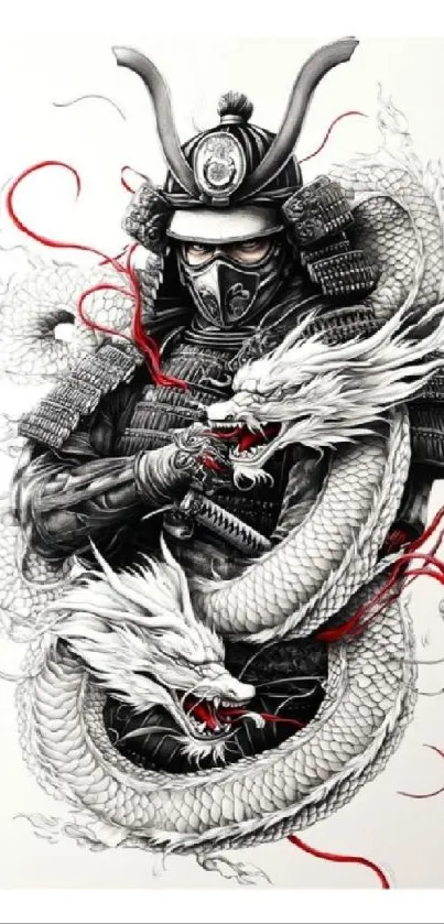 Samurai and dragon entwined in artistic design