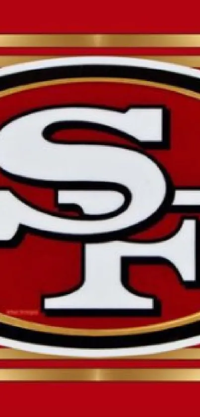 San Francisco football logo with red and gold design on mobile wallpaper.