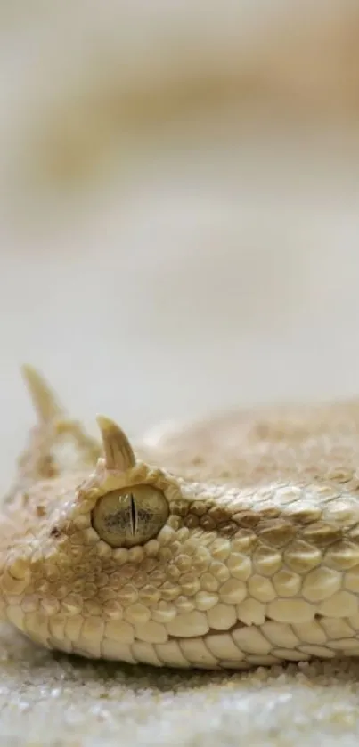 Close-up of a sand viper on a sandy surface.