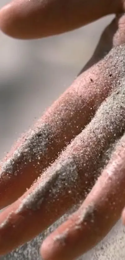 Close-up of a hand with fine sand texture.