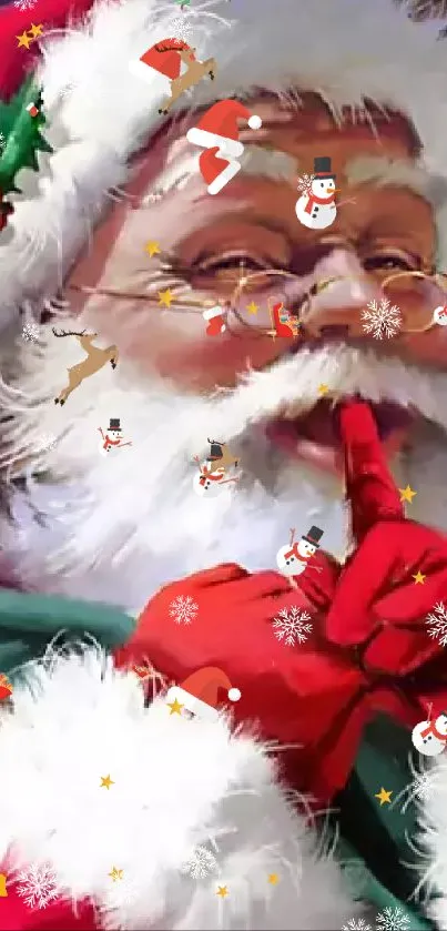 Festive wallpaper featuring Santa with Christmas decorations.