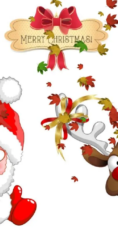 Cartoon Santa and reindeer festive wallpaper.