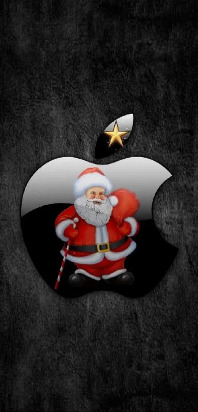 Santa Claus inside Apple logo with black background.