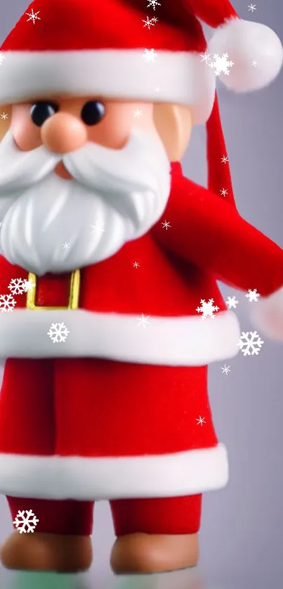 Santa Claus in red suit with snowflakes on mobile wallpaper.
