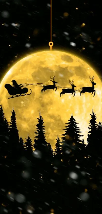 Santa silhouette on sleigh, full moon wallpaper.