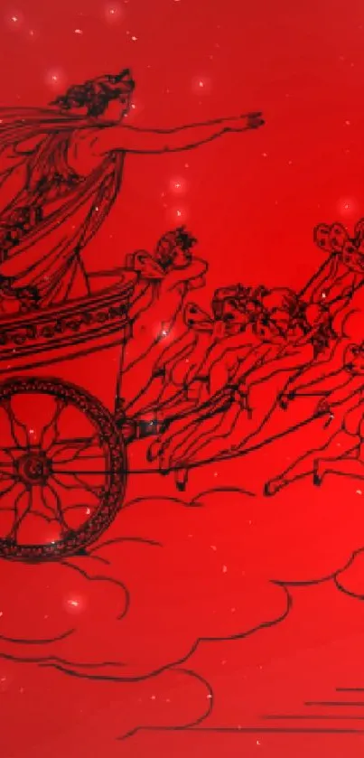 Festive red wallpaper with Santa's sleigh and a glowing Christmas tree.