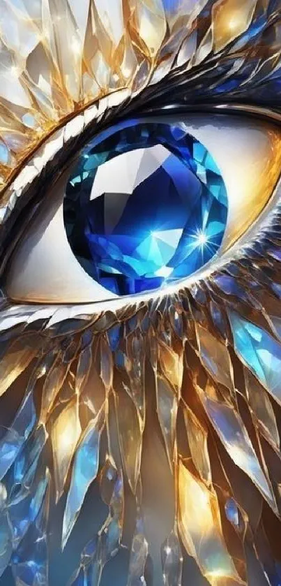 Abstract sapphire eye in crystal art design with vibrant colors.