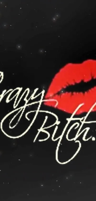 Bold red lips with artistic script on a black background.