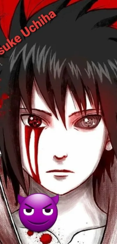 Sasuke Uchiha in dynamic anime style with bold red highlights.