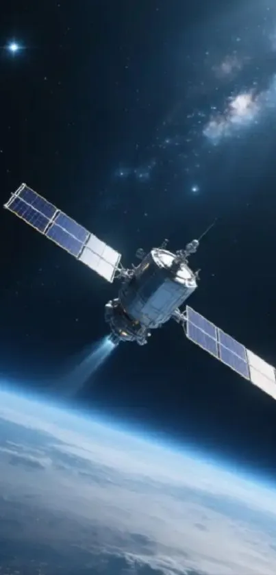 Satellite orbiting Earth with starry background