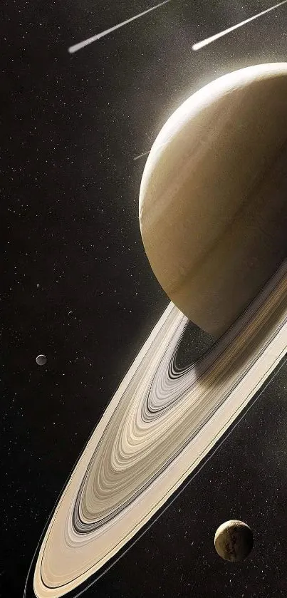 Majestic view of Saturn with rings encircling the planet in deep space.