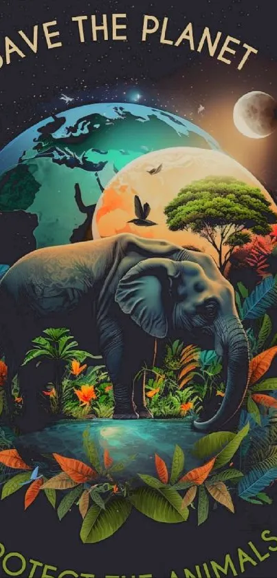 Elephant with flora urging to protect the planet.