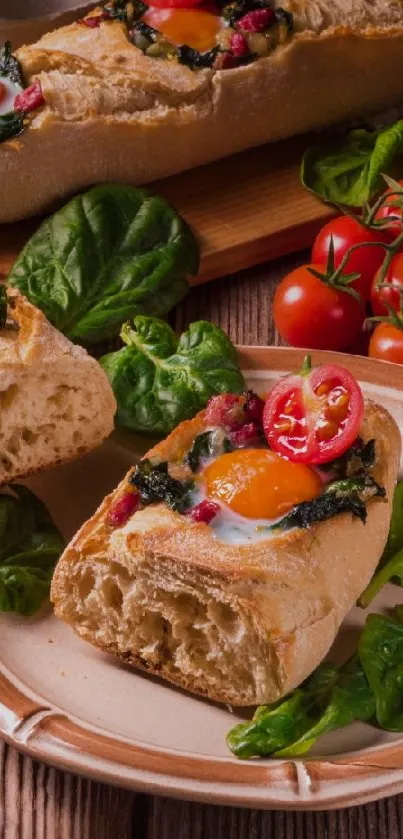 Savory bread with colorful vegetable toppings on a plate.