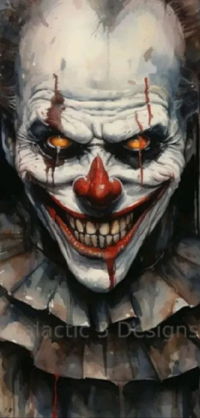 Scary clown face with dramatic makeup.