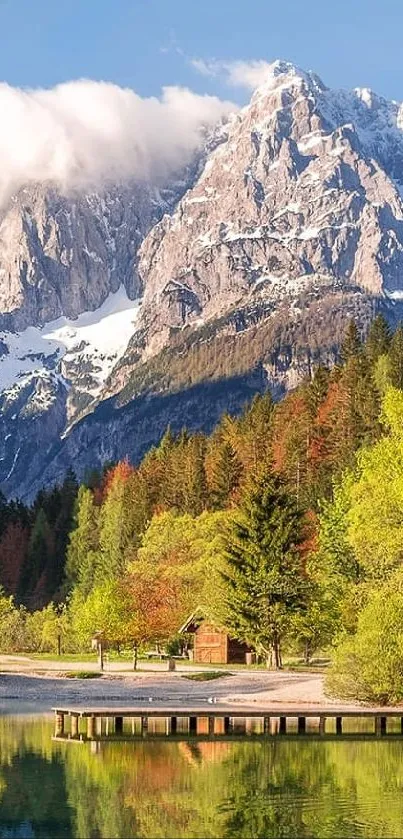 Serene Alpine lake reflecting mountains.