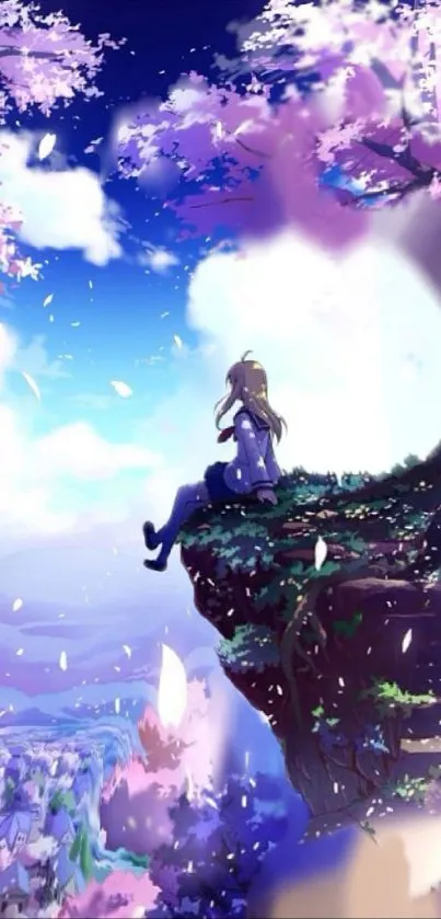 Anime character gazing from a scenic cliff with a vibrant sky.