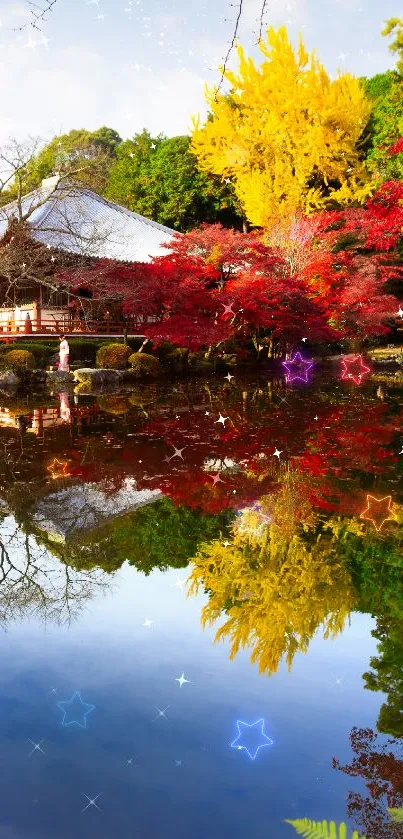 Beautiful autumn foliage reflecting on a serene lake with vibrant colors.