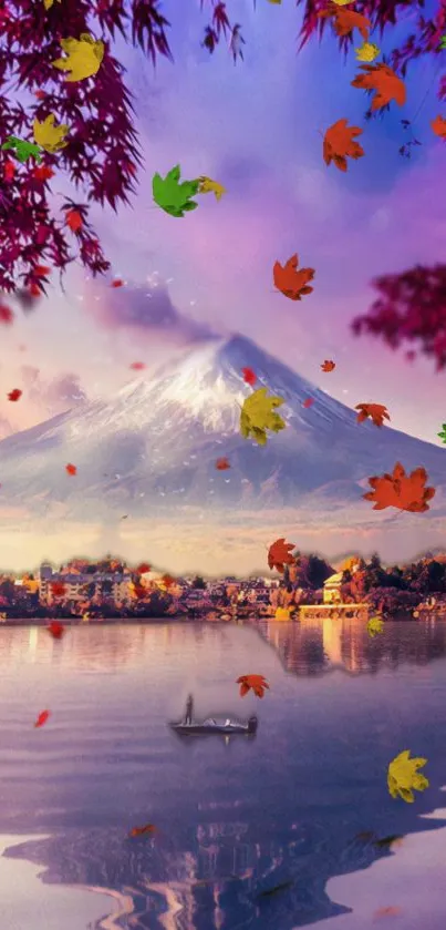 Scenic autumn mountain with vibrant leaves and a tranquil lake reflection.