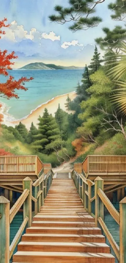 Beautiful scenic beach pathway with autumn foliage