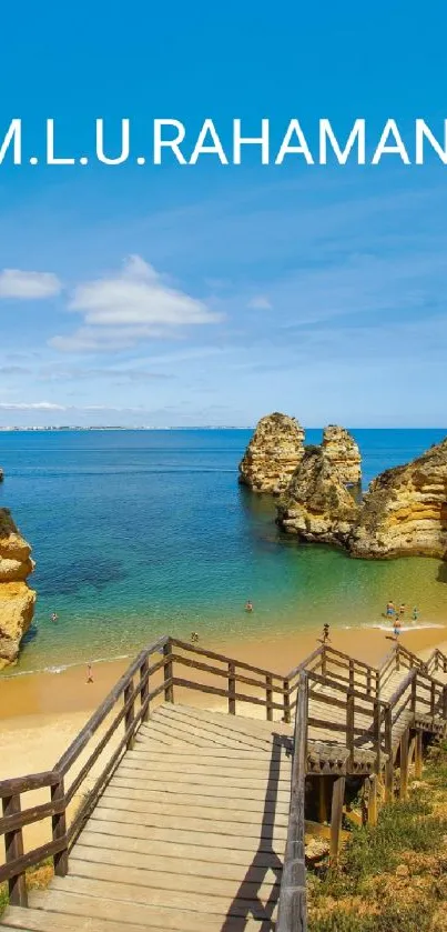 Scenic coastal view with clear blue sky and rocky beach.